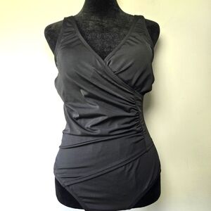 Jantzen Swim Suit Women's One Piece Wrap Front Black 8